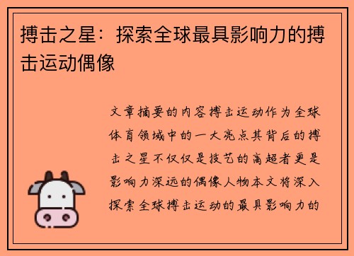 搏击之星：探索全球最具影响力的搏击运动偶像